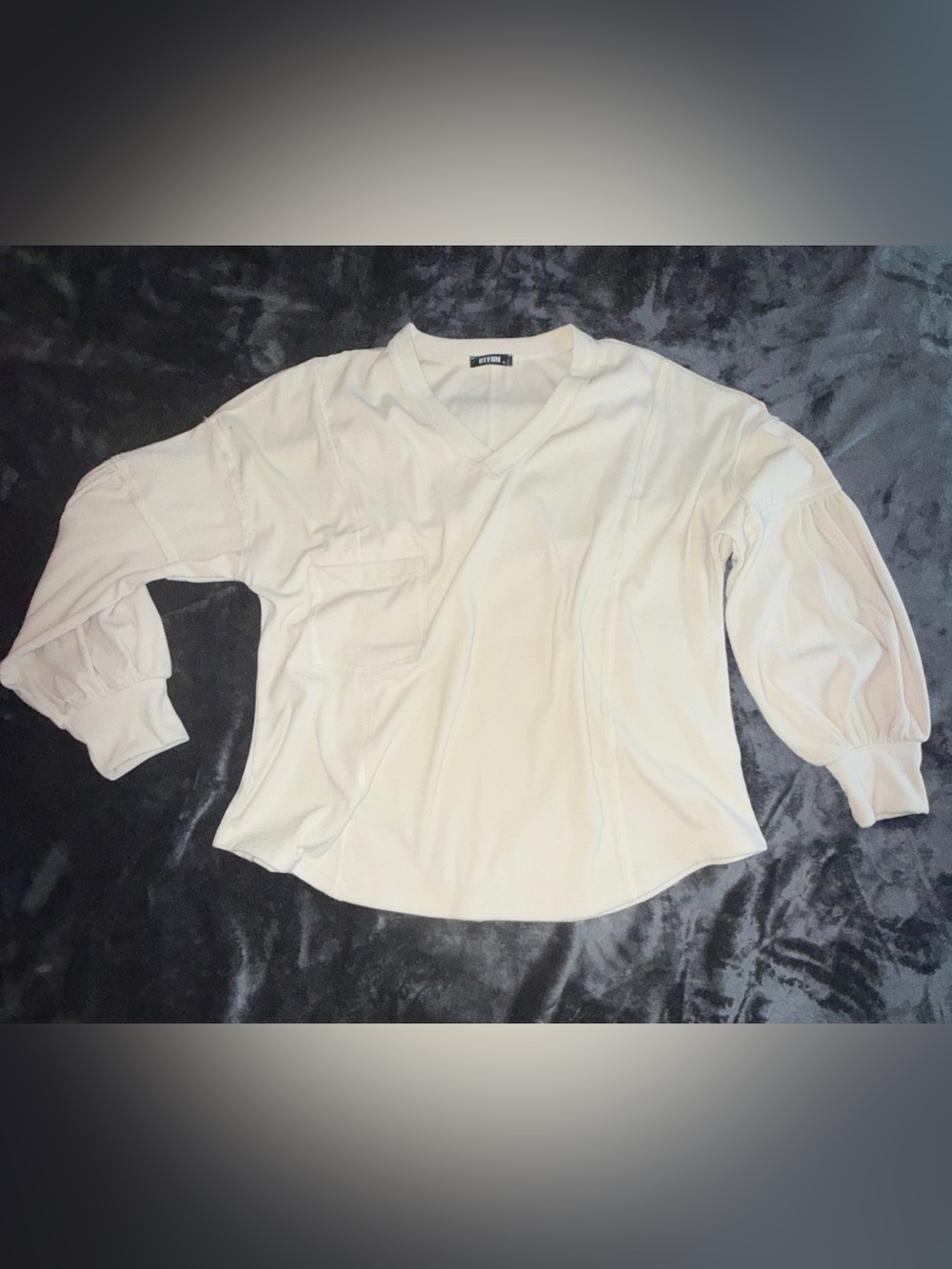 Cream V-Neck Balloon Sleeve Top